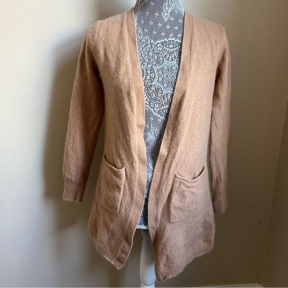 Magaschoni Open Front Cardigan Cashmere Brown Pockets Lightweight Sz Small - Picture 1 of 9